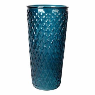 Vase | Vase Déco en Verre "Relief Losange" 23cm Bleu Indigo Vase Bleu Indigo