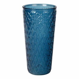 Vase | Vase Déco en Verre "Relief Losange" 30cm Bleu Indigo Vase Bleu Indigo