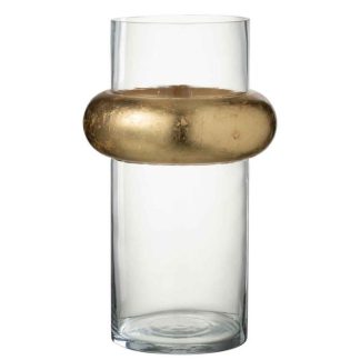 Vase | Vase Design "Bague Cylindrique" 35cm Transparent Vase Transparent & Or