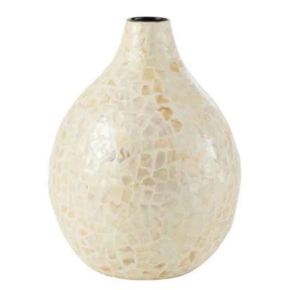 Vase | Vase Goutte Motif Mosaïque "Nuye" 33cm Ivoire Vase Ivoire