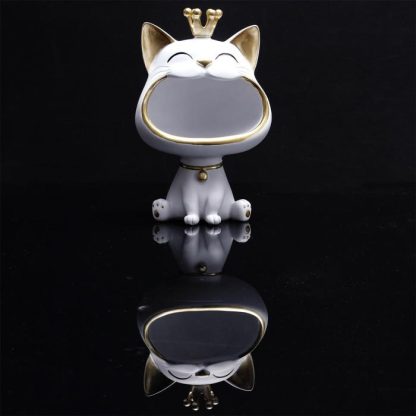 Vide Poche & Coupelle | Vide-Poche Statue "Chat" 25cm Blanc Accessoires Déco Blanc & Doré