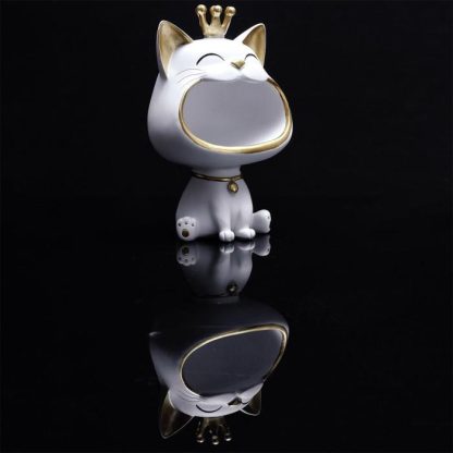 Vide Poche & Coupelle | Vide-Poche Statue "Chat" 25cm Blanc Accessoires Déco Blanc & Doré