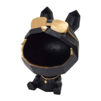 Vide Poche & Coupelle | Statuette & Vide-Poche "Chien à Lunettes" 23cm Noir Accessoires Déco Noir