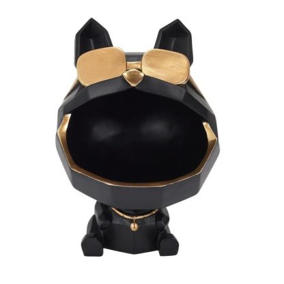 Vide Poche & Coupelle | Statuette & Vide-Poche "Chien à Lunettes" 23cm Noir Accessoires Déco Noir