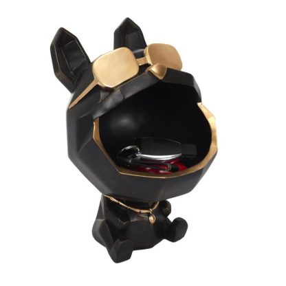 Vide Poche & Coupelle | Statuette & Vide-Poche "Chien à Lunettes" 23cm Noir Accessoires Déco Noir