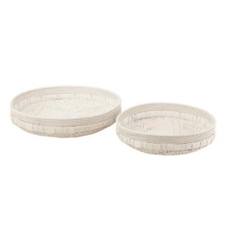 Vide Poche & Coupelle | Lot de 2 Coupelles Déco "Rotin" 50cm Blanc Accessoires Déco Blanc