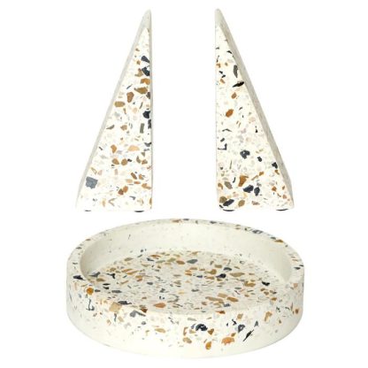 Vide Poche & Coupelle | Vide-Poche & Serre-Livres "Terrazzo" 14cm Blanc Accessoires Déco Blanc