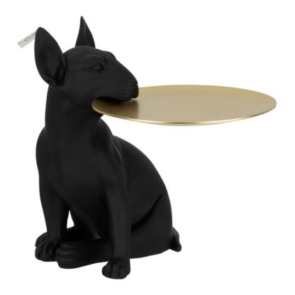 Statue & Statuette | Statuette Déco "Chien Plateau" 28cm Noir Accessoires Déco Noir