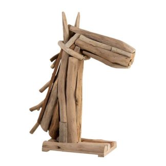 Statue & Statuette | Statue Déco en Bois "Tête de Cheval" 28cm Naturel Accessoires Déco Naturel