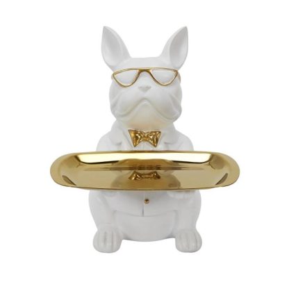 Vide Poche & Coupelle | Statuette & Vide-Poche "Bulldog" 21cm Blanc Accessoires Déco Blanc