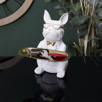 Vide Poche & Coupelle | Statuette & Vide-Poche "Bulldog" 21cm Blanc Accessoires Déco Blanc