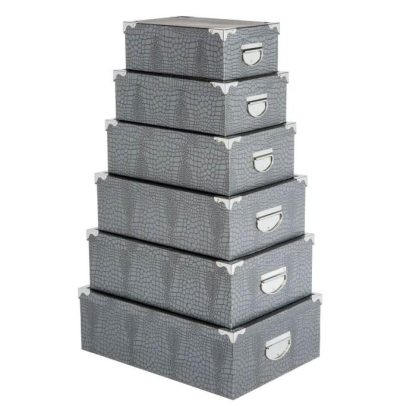 Boîte de Rangement | Set de 6 Boîtes de Rangement "Croco" 48cm Gris Boîte de Rangement Boîte de Rangement